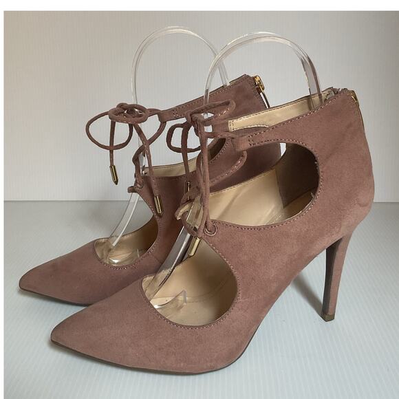 Marc Fisher Blush Suede Lace-Up Cutout Heels • Pointed Toe • Women’s 5.5 - Picture 2 of 11